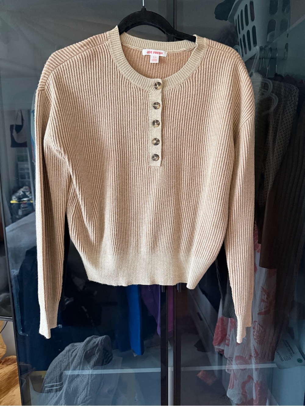 Joe Fresh Tan Ribbed Henley Pullover